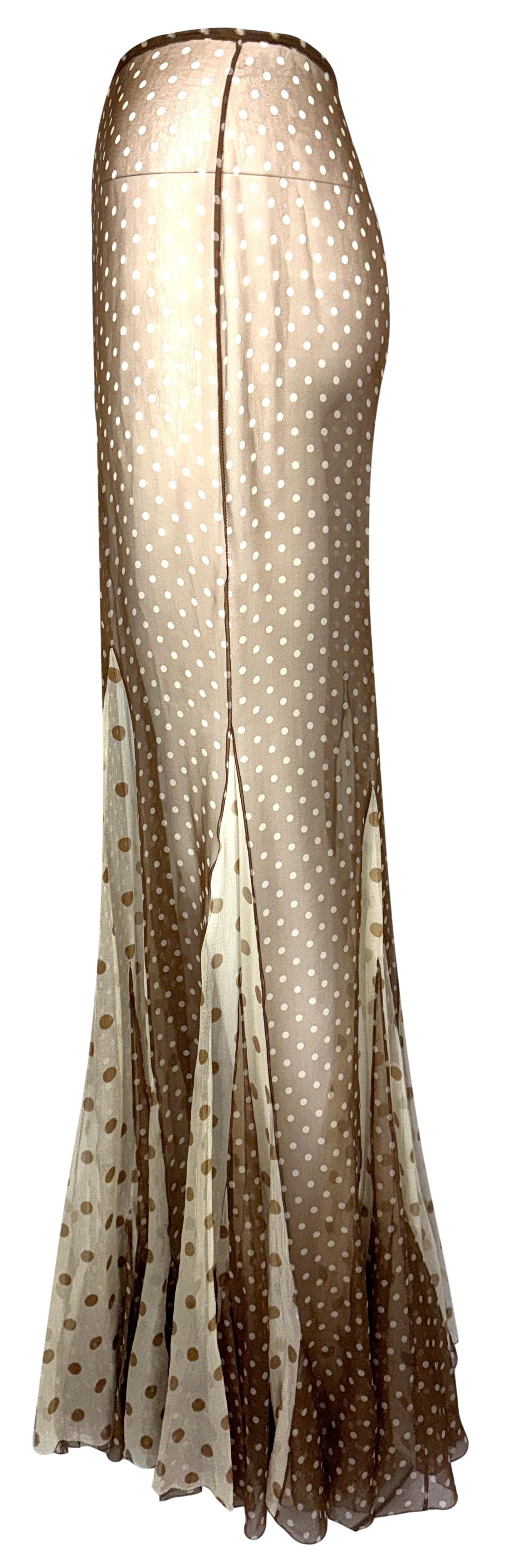 S/S 2002 Christian Dior x John Galliano Haute Couture Runway Sheer Brown & Ivory Polka Dot Silk Maxi Skirt