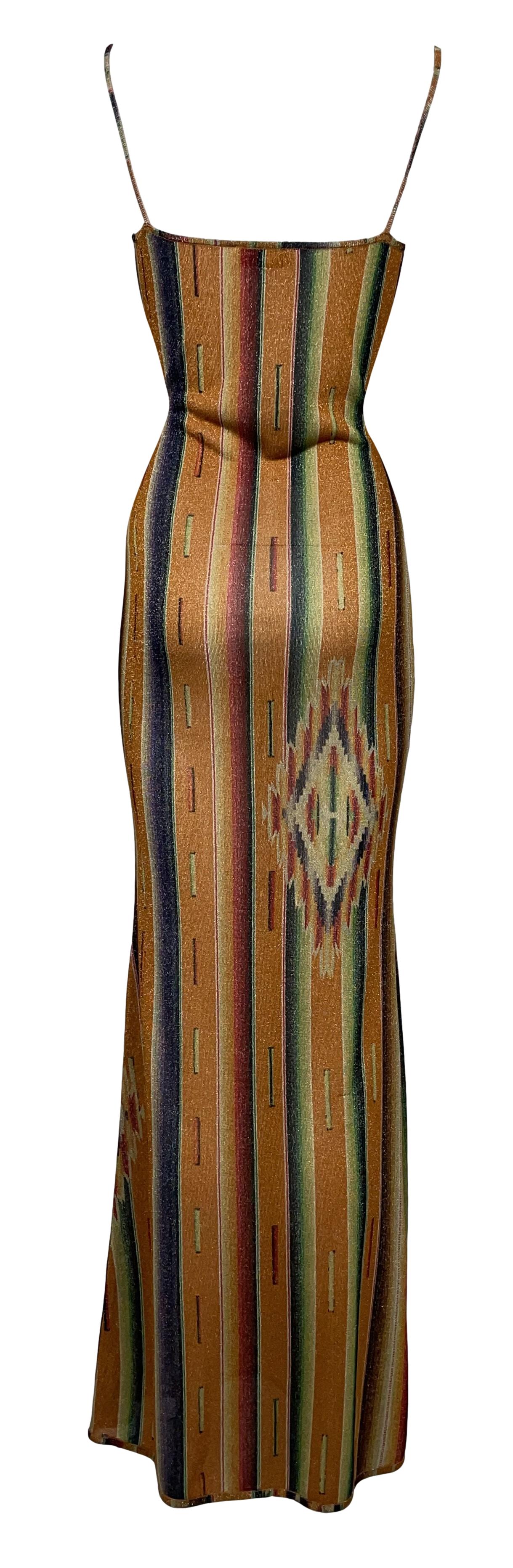 S/S 2002 Christian Dior by John Galliano Western Native American Print Bodycon Maxi Dress
