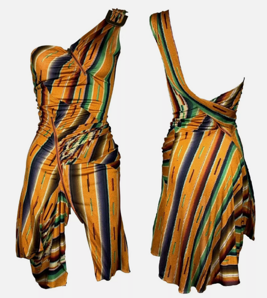 S/S 2002 Christian Dior by John Galliano Rasta One Shoulder Zipper Mini Dress