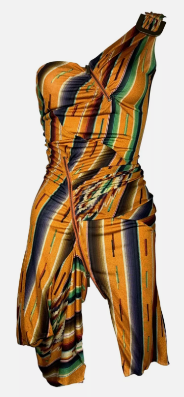 S/S 2002 Christian Dior by John Galliano Rasta One Shoulder Zipper Mini Dress