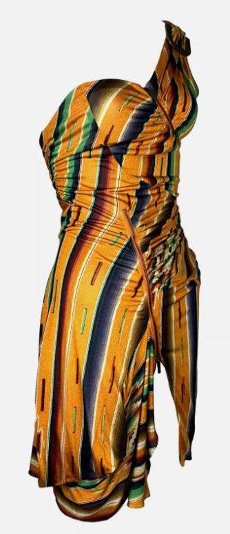 S/S 2002 Christian Dior by John Galliano Rasta One Shoulder Zipper Mini Dress