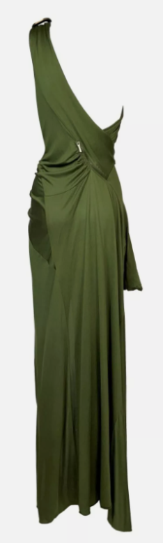 S/S 2002 Christian Dior by John Galliano Runway Green High Slit Grecian One Shoulder Maxi Dress