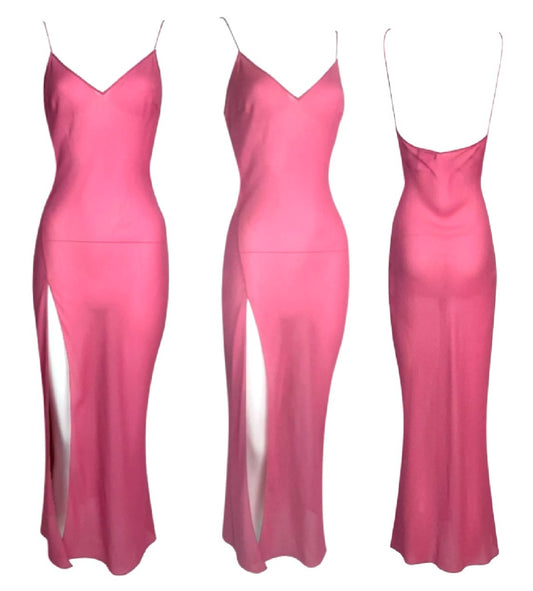 S/S 2002 Christian Dior by John Galliano Sheer Pink Silk High Slit Slip Dress