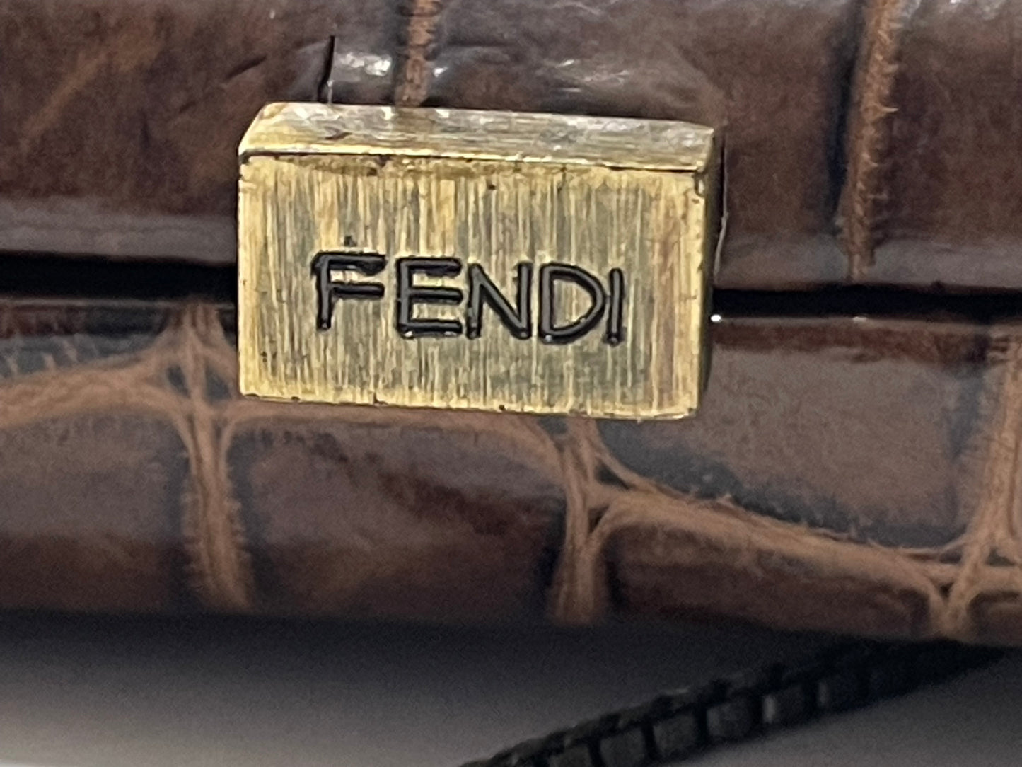 S/S 2002 Fendi by Karl Lagerfeld Runway Brown Crocodile Minaudiere Clutch Handbag