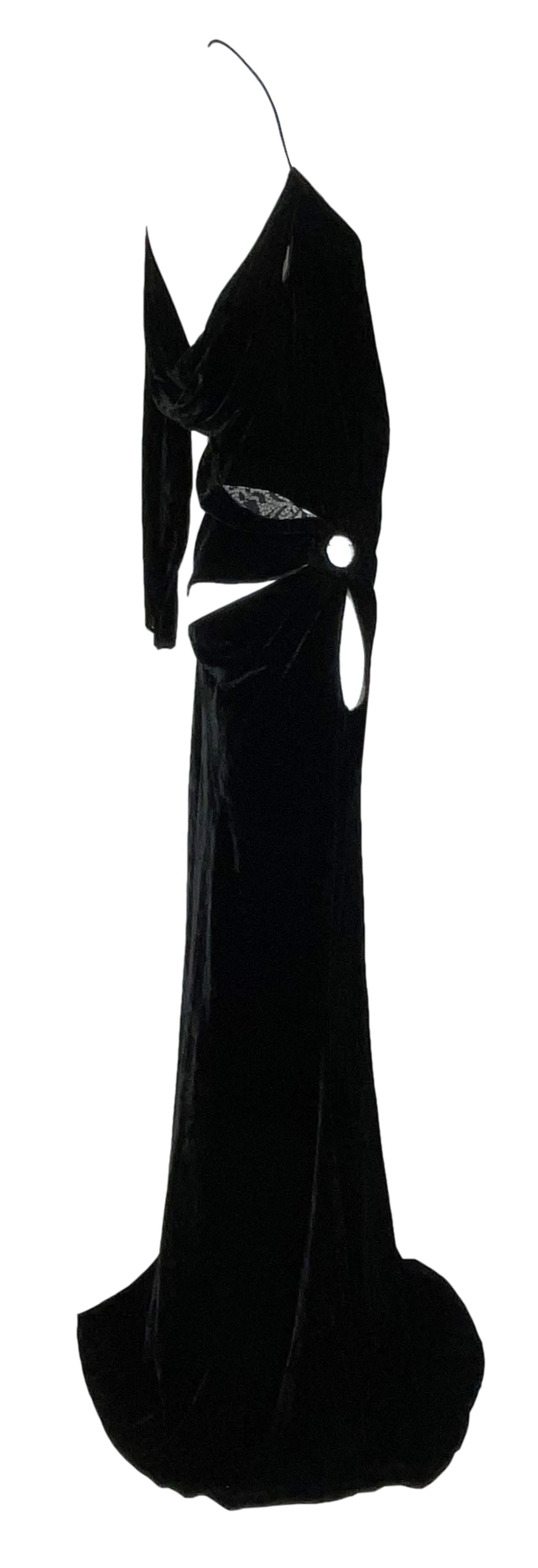 F/W 2003 John Galliano Black Velvet Plunging Cut-Out Gown Dress