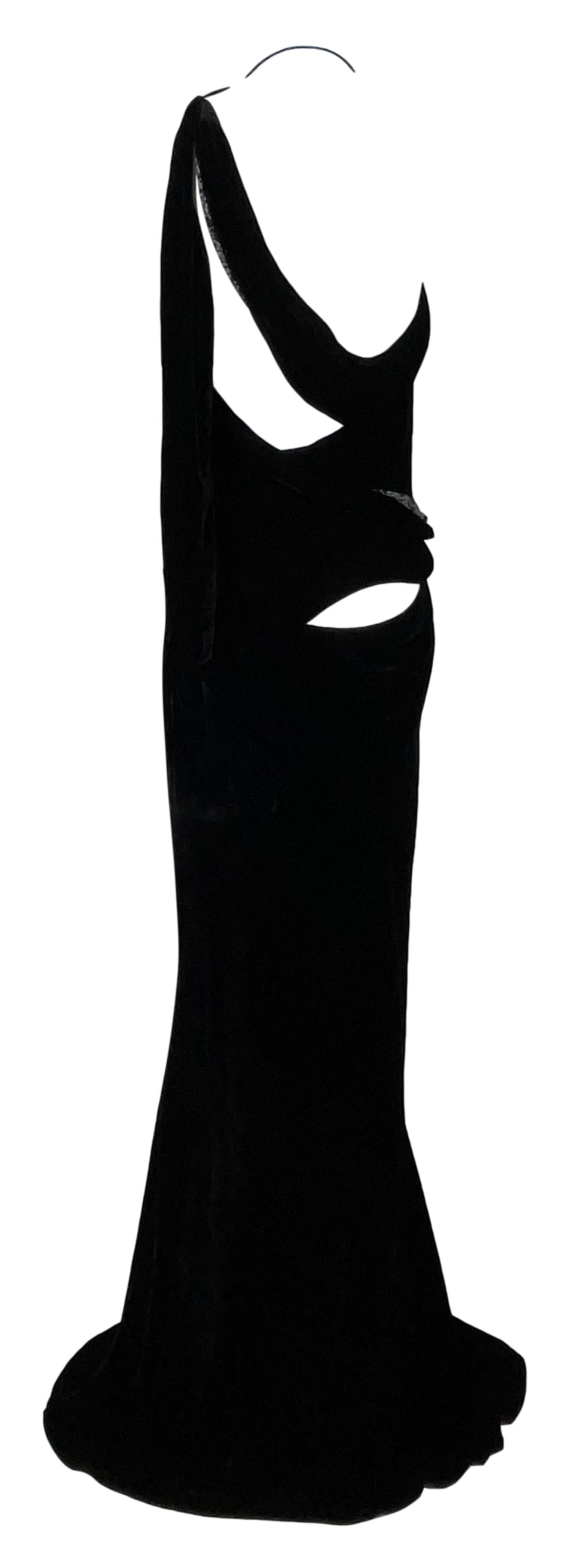 F/W 2003 John Galliano Black Velvet Plunging Cut-Out Gown Dress