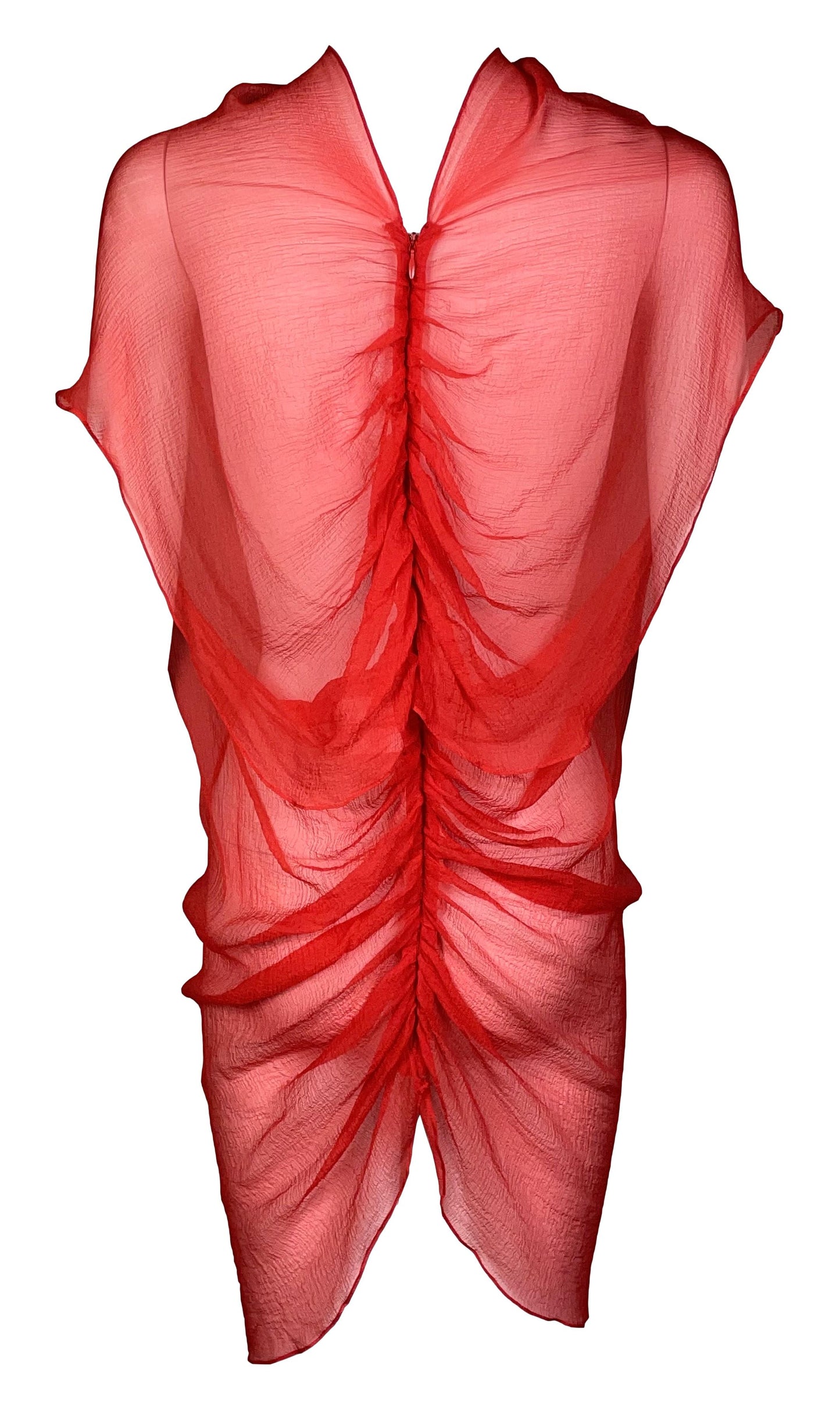S/S 2003 Alexander McQueen Sheer Red Silk Tunic Mini Dress
