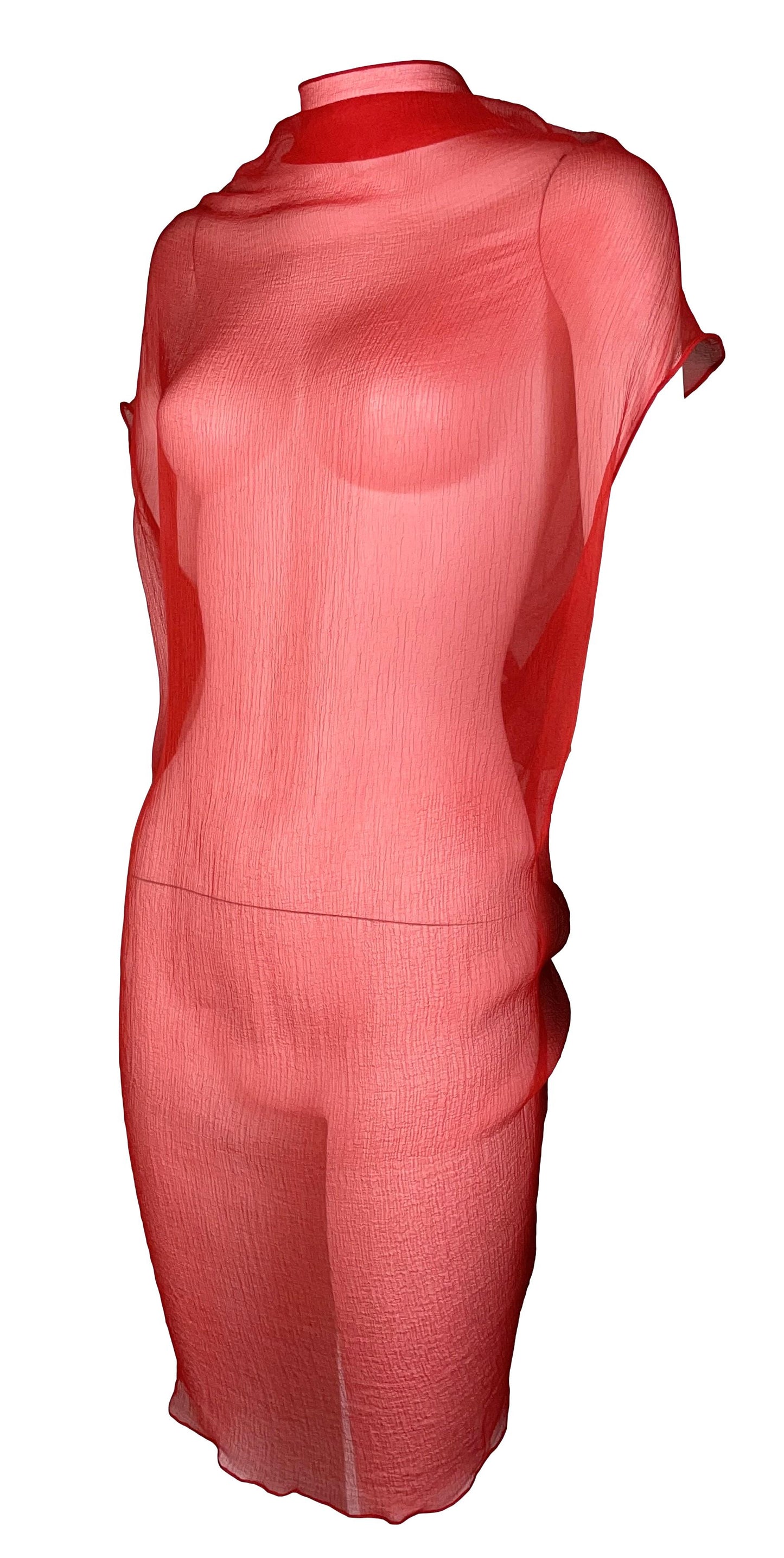 S/S 2003 Alexander McQueen Sheer Red Silk Tunic Mini Dress