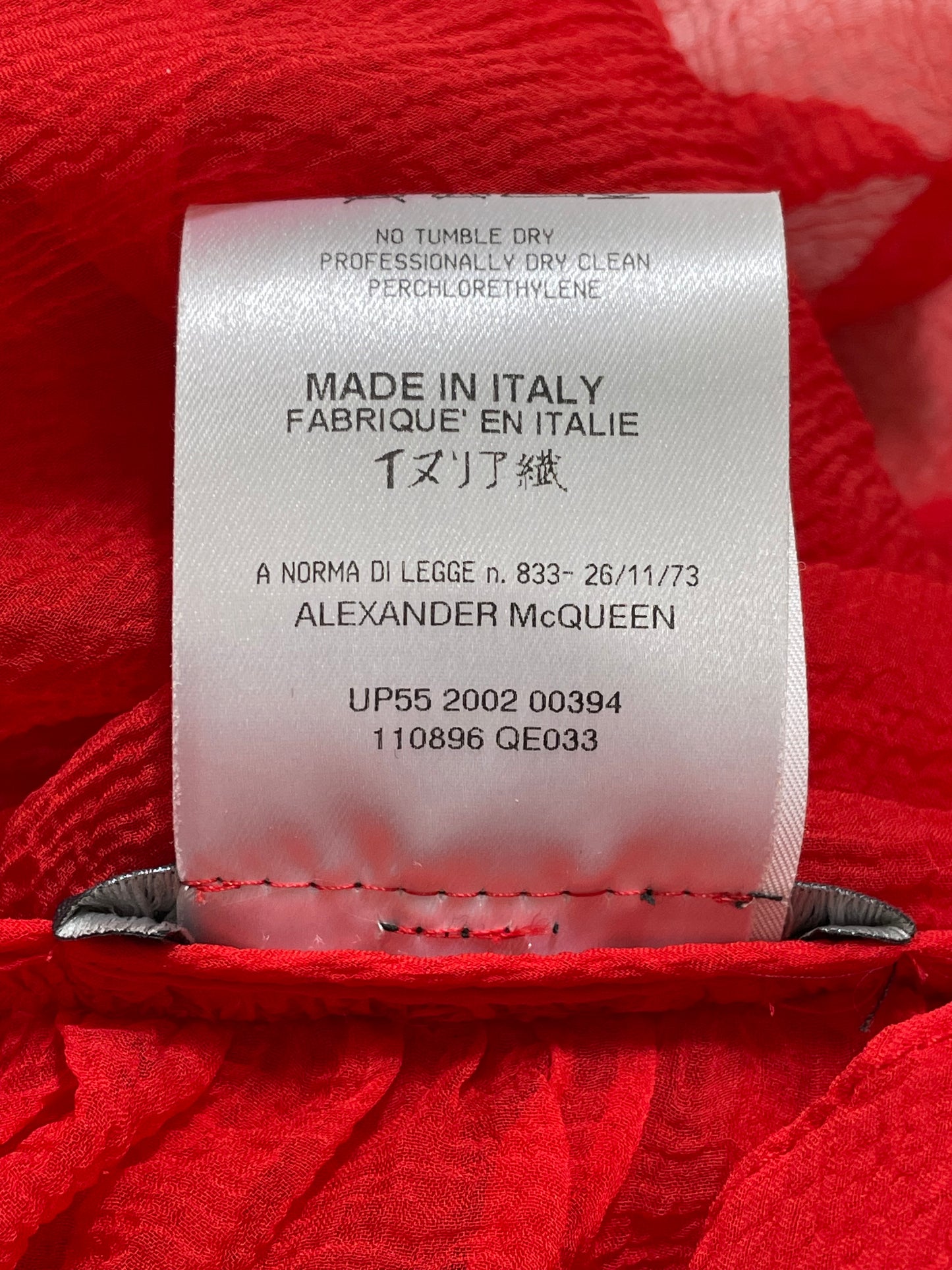 S/S 2003 Alexander McQueen Sheer Red Silk Tunic Mini Dress