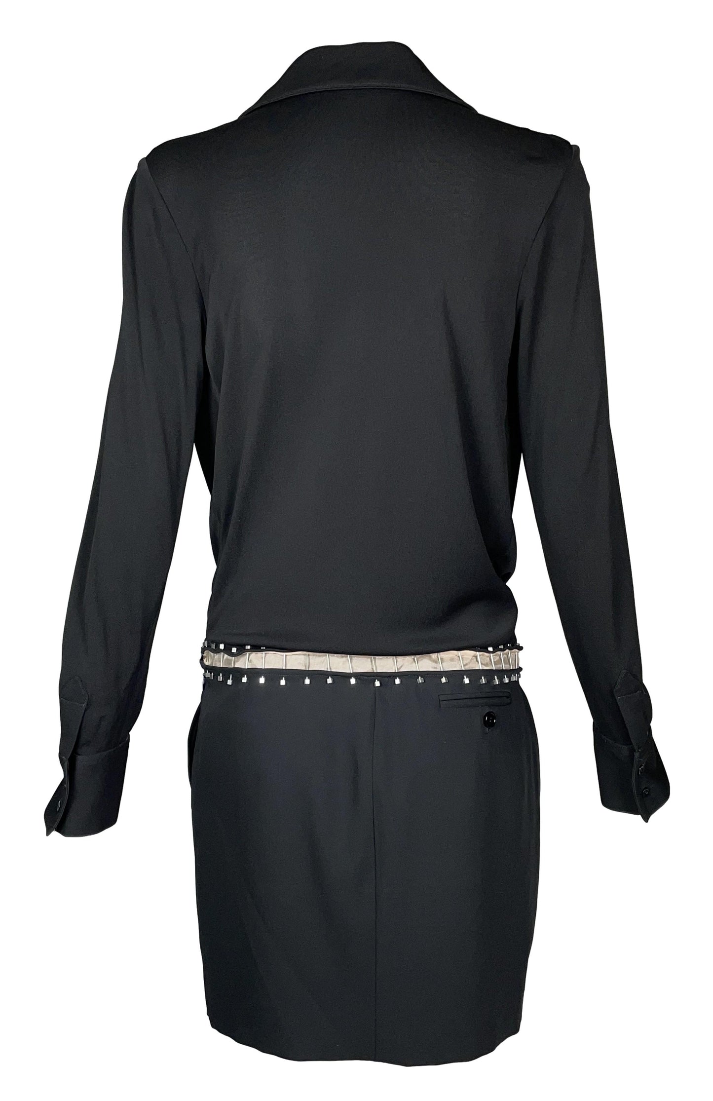 2003 Alexander McQueen Plunging Black Piercing Studded Black Mini Dress