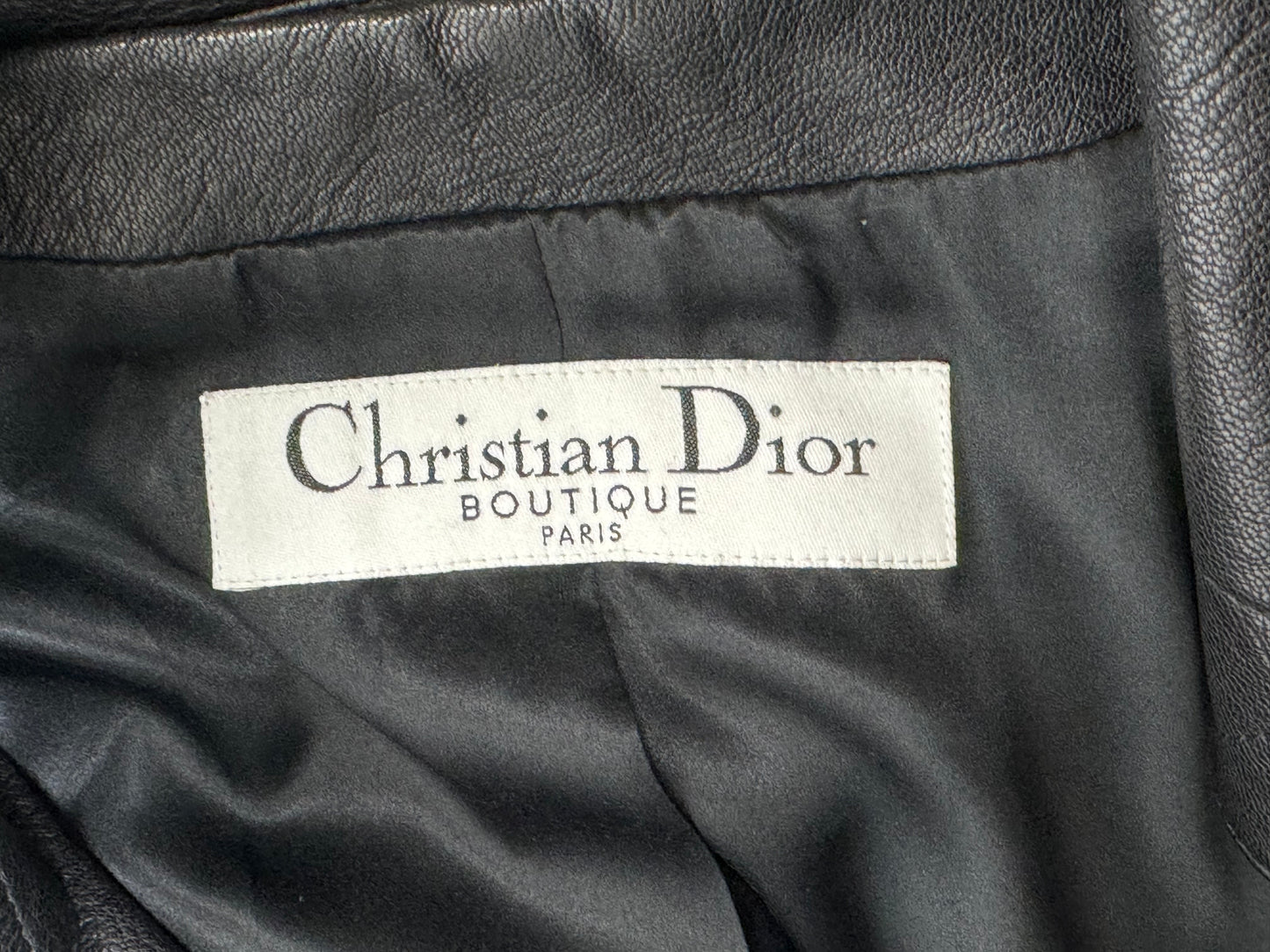 2003 & 2004 Christian Dior x John Galliano Fox Fur Black Leather Biker Jacket Metal Logo Plate & Hardcore Buckle Pencil Skirt Set