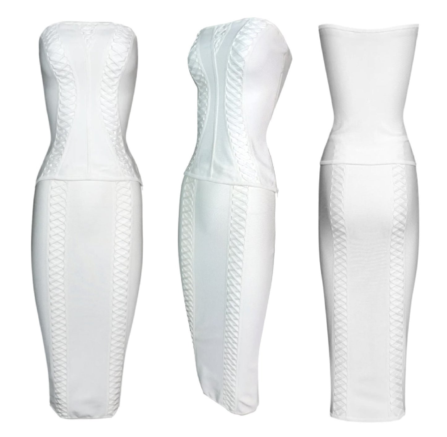 S/S 2003 Christian Dior by John Galliano Ivory Bodycon Bandage Tube Top Skirt & Jacket Set
