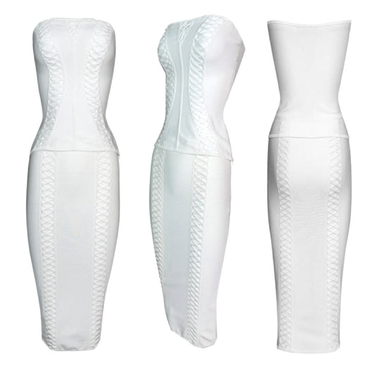 S/S 2003 Christian Dior by John Galliano Ivory Bodycon Bandage Tube Top Skirt & Jacket Set