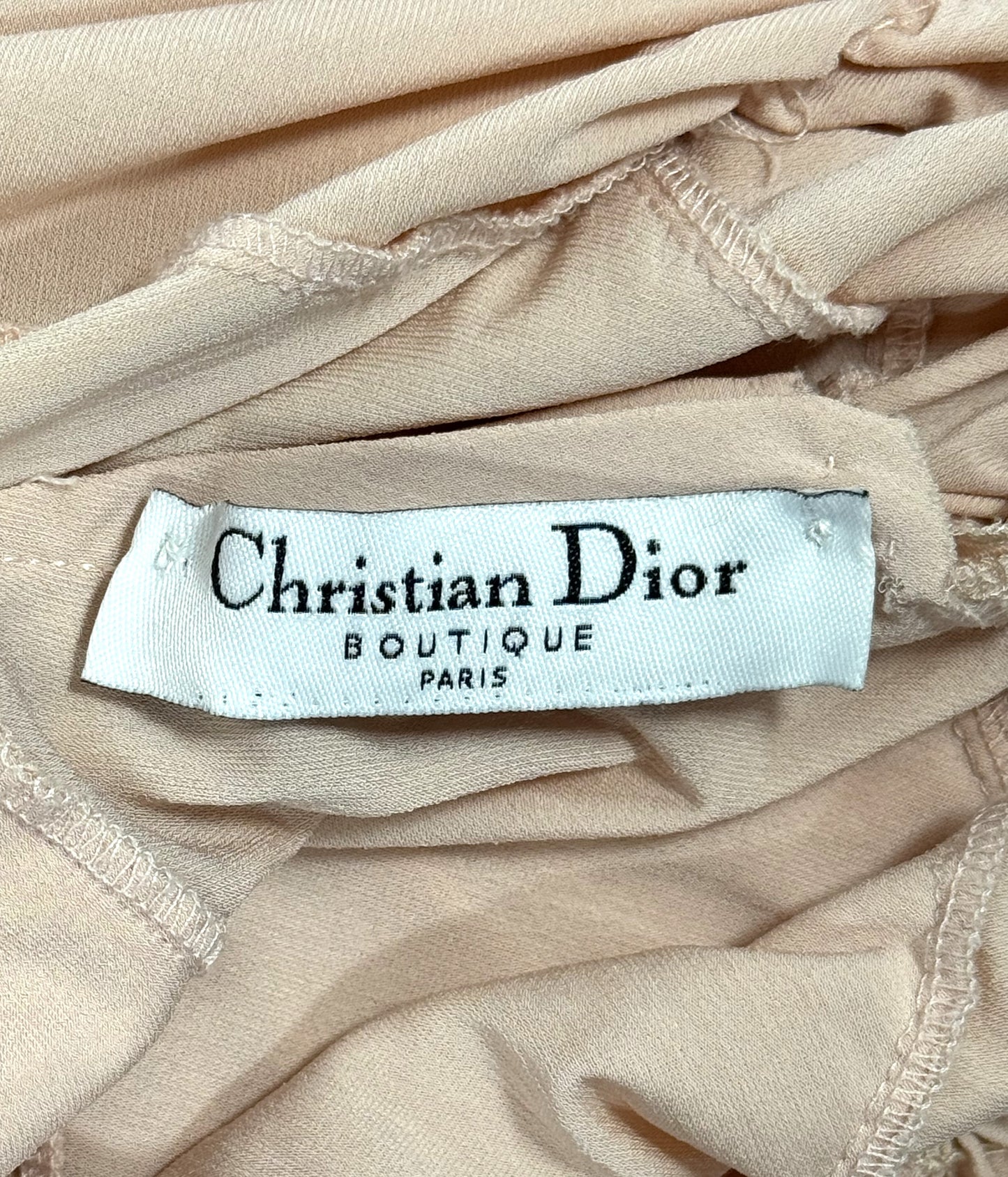 S/S 2003 Christian Dior x John Galliano Plunging 1930's Flapper Style Nude Pink Bow Backless Gown Dress