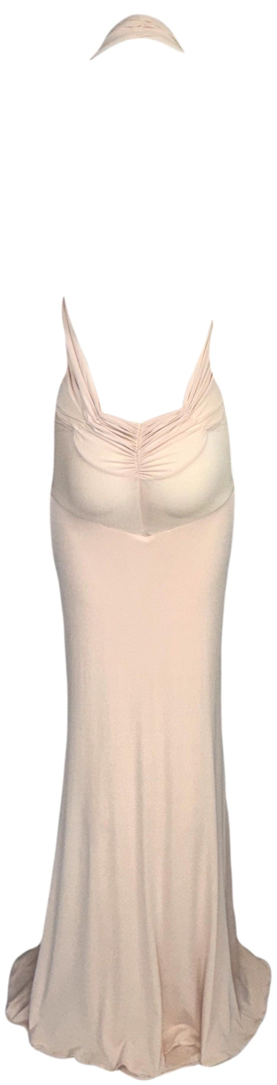 S/S 2003 Christian Dior x John Galliano Plunging 1930's Flapper Style Nude Pink Bow Backless Gown Dress