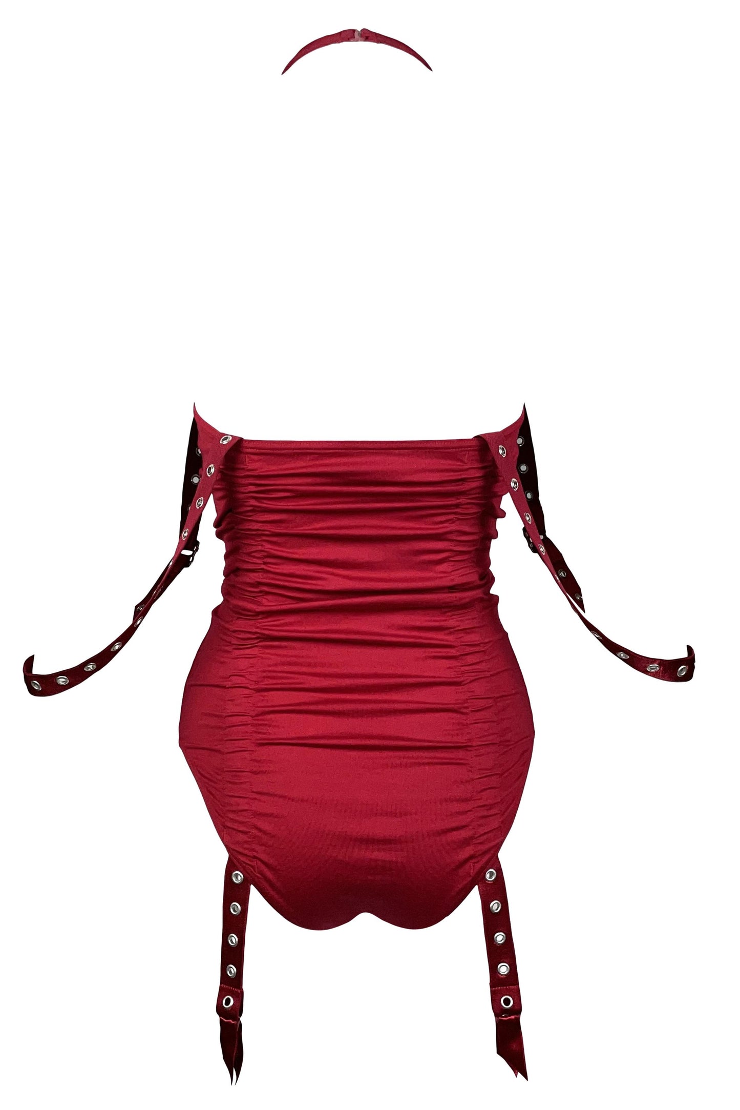 S/S 2003 Christian Dior by John Galliano Hardcore Red Bondage Buckle Straps Bodysuit Top