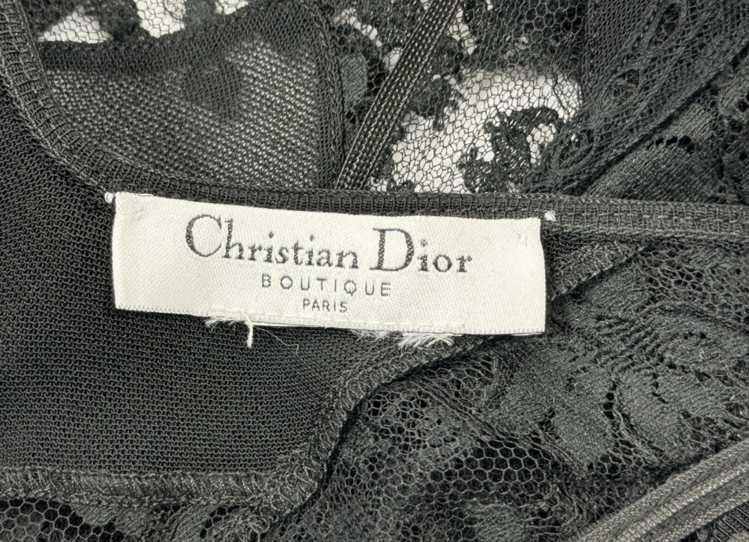 2003 Christian Dior by John Galliano Sheer Black Lace Corset Lace Up Dress