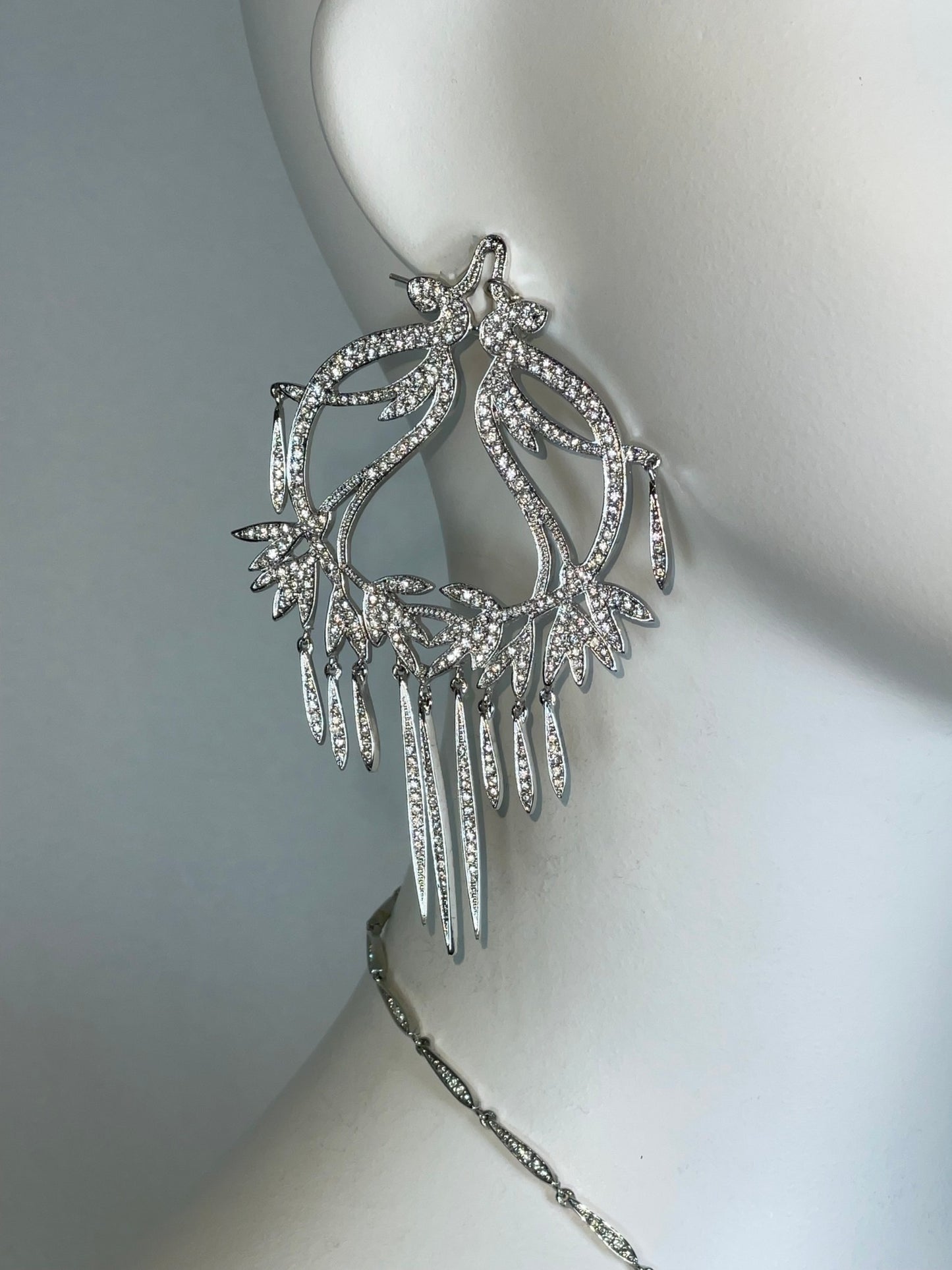 C. 2003 Christian Dior by John Galliano Chinoiserie Asian Inspired Large Silver Crystal Earrings Necklace & Bracelet