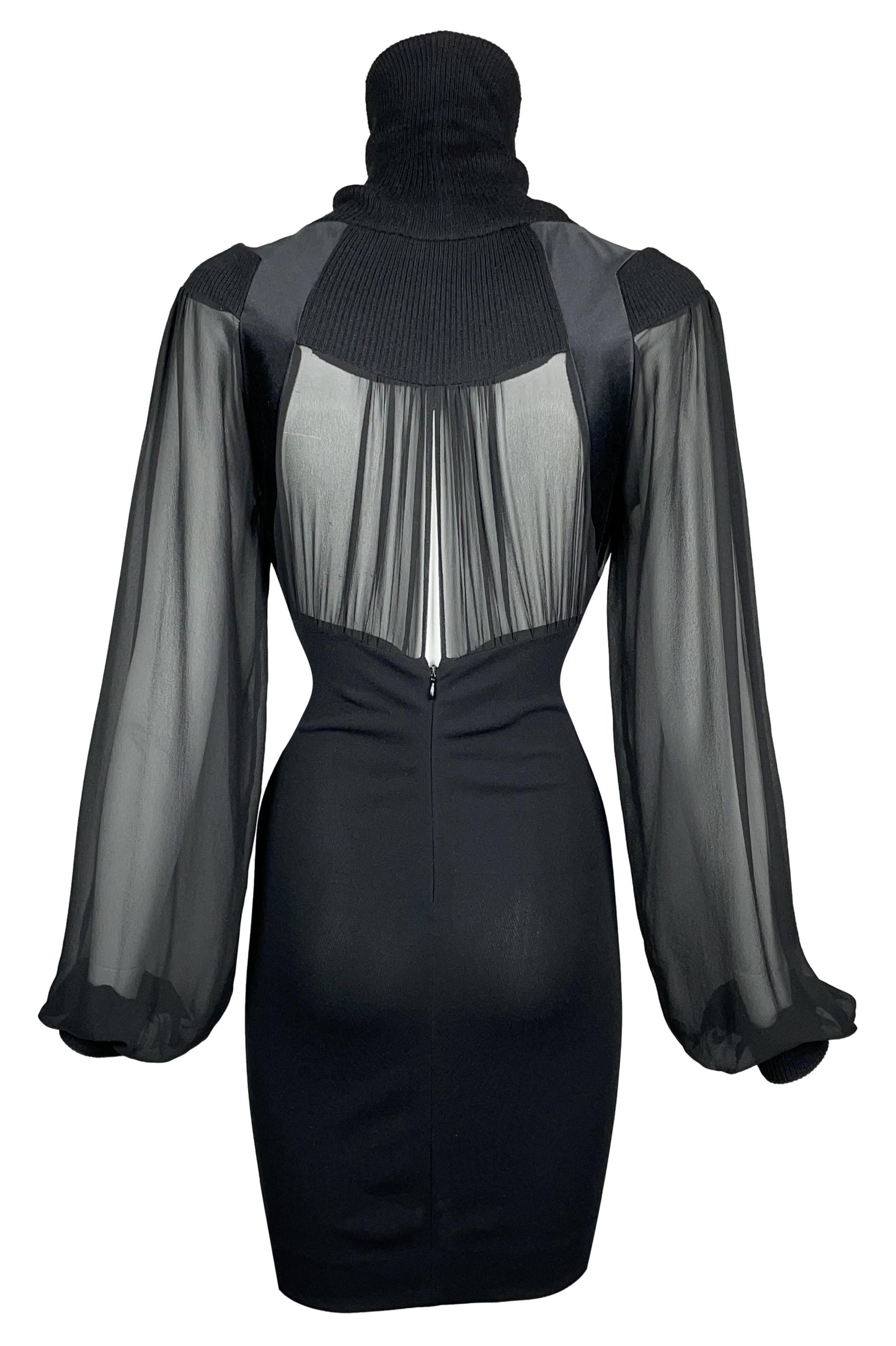 C. 2003 Gianfranco Ferre Sheer Black Silk High Neck Bodycon Mini Dress