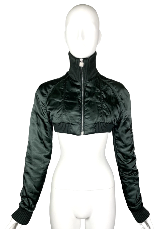 F/W 2003 Chanel by Karl Lagerfeld Runway Cropped Green Puffer Bomber Jacket Coat