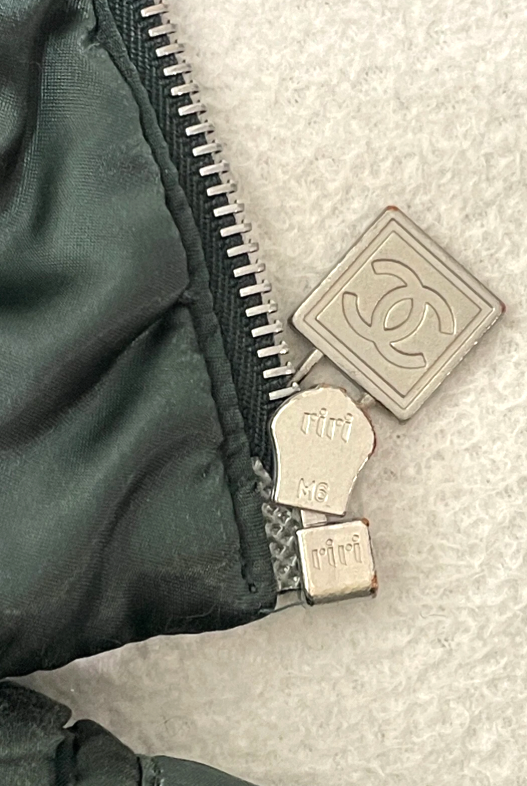 F/W 2003 Chanel by Karl Lagerfeld Runway Cropped Green Puffer Bomber Jacket Coat