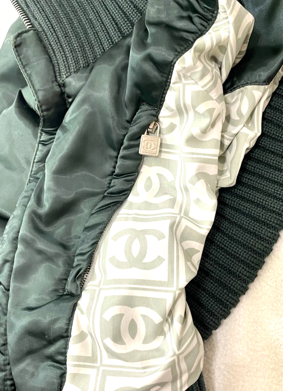 F/W 2003 Chanel by Karl Lagerfeld Runway Cropped Green Puffer Bomber Jacket Coat