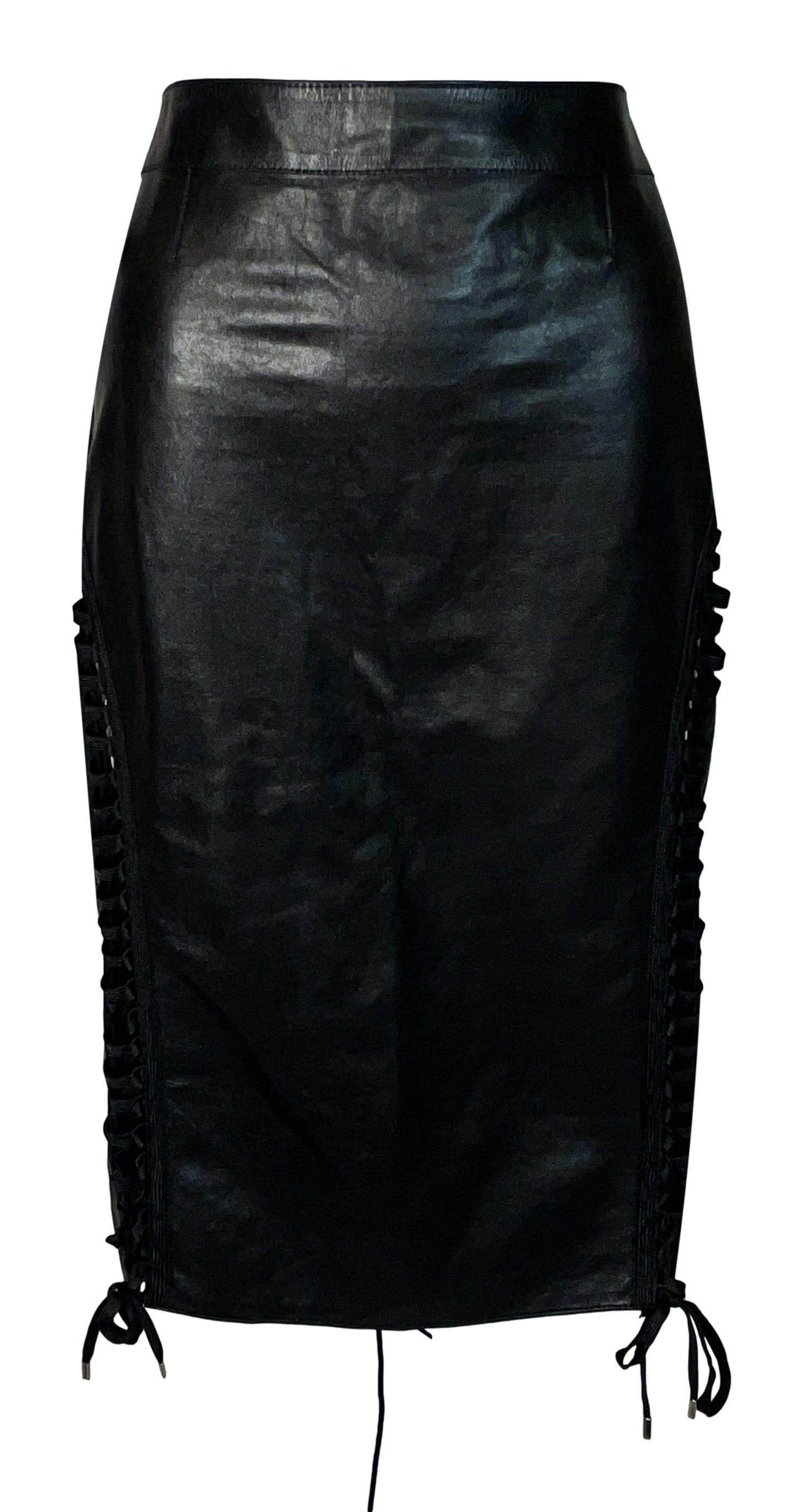 F/W 2003 Christian Dior by John Galliano Black Leather Hardcore Dominatrix Corset Skirt