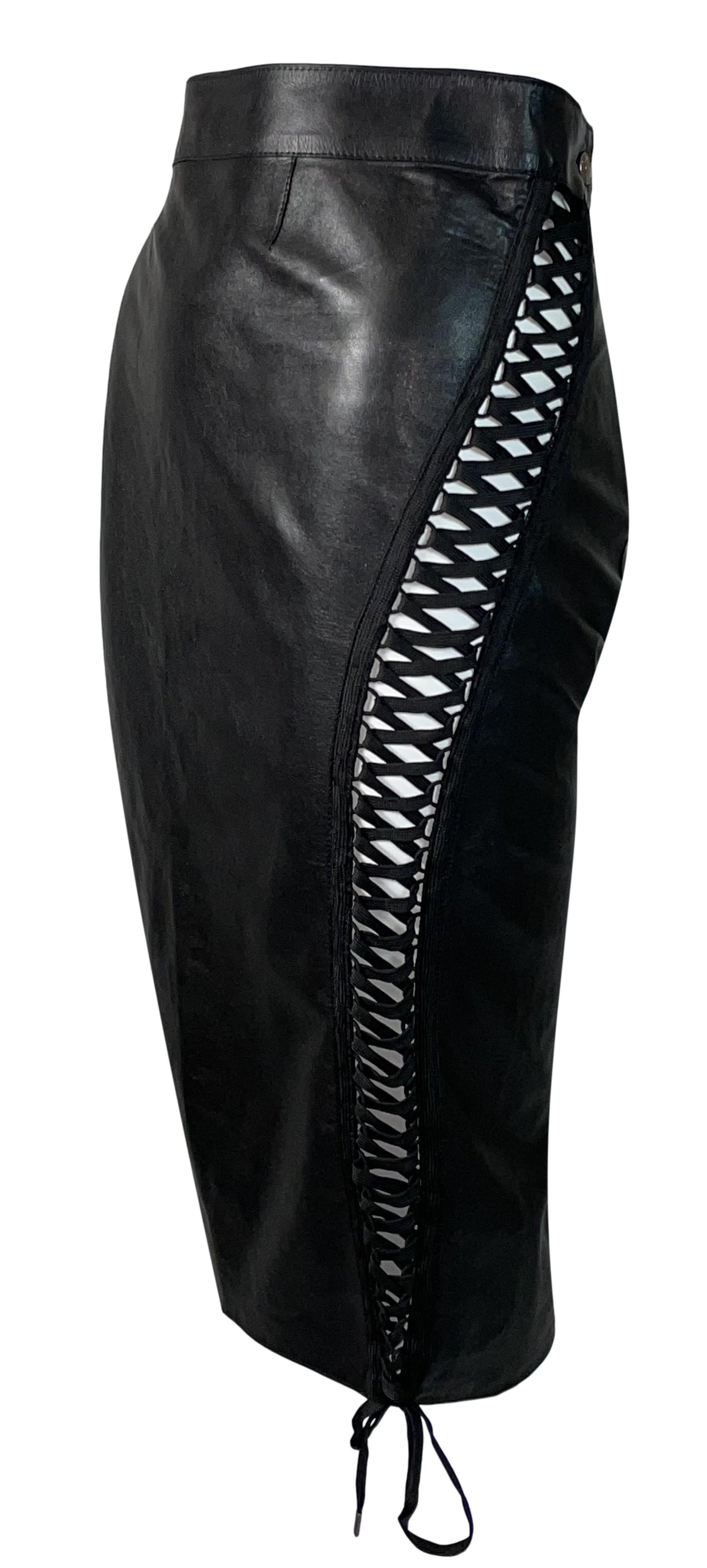 F/W 2003 Christian Dior by John Galliano Black Leather Hardcore Dominatrix Corset Skirt