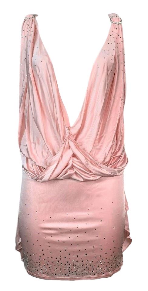 NWT F/W 2003 Christian Dior by John Galliano Runway Pastel Pink Plunging Crystal Mini Dress