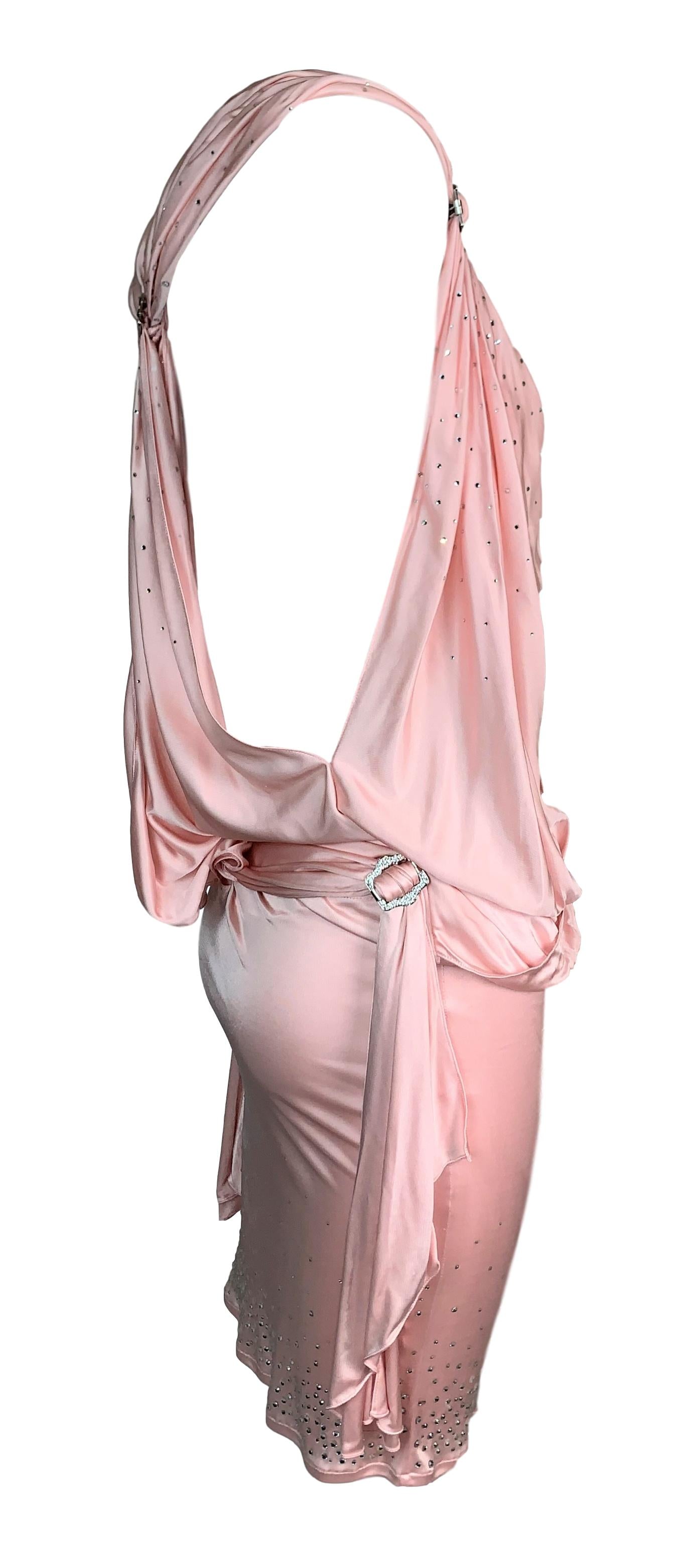 NWT F/W 2003 Christian Dior by John Galliano Runway Pastel Pink Plunging Crystal Mini Dress