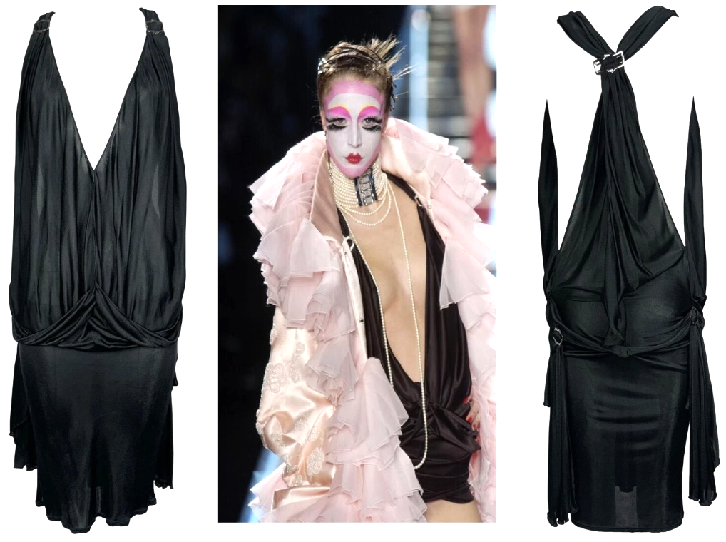 F/W 2003 Christian Dior x John Galliano Runway Plunging Black Buckle Mini Dress