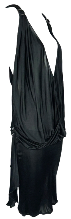 F/W 2003 Christian Dior x John Galliano Runway Plunging Black Buckle Mini Dress