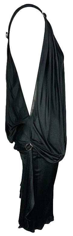 F/W 2003 Christian Dior x John Galliano Runway Plunging Black Buckle Mini Dress