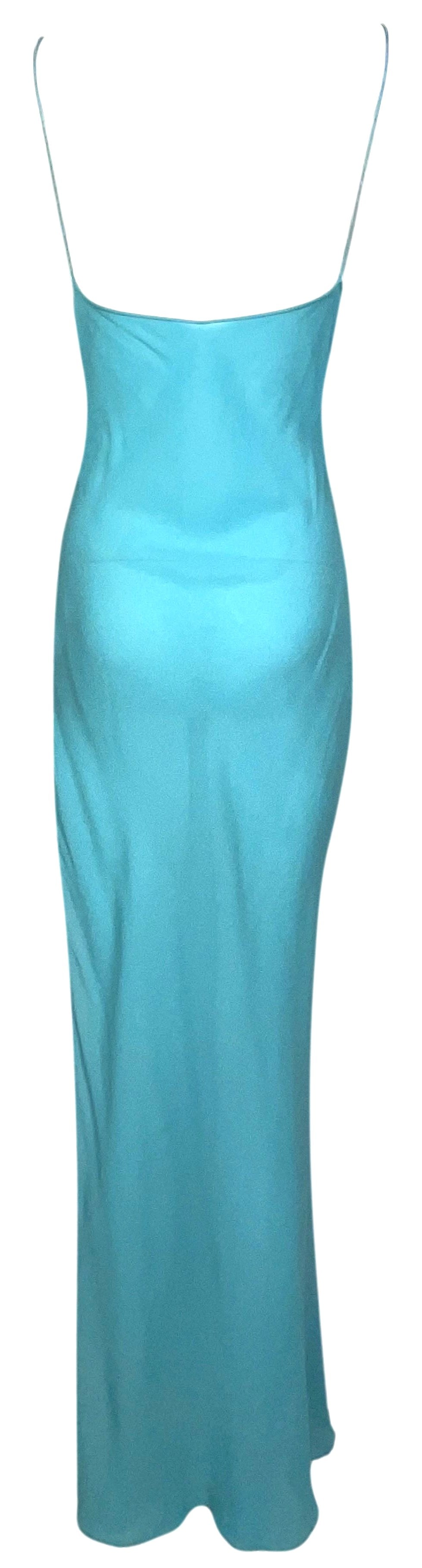 F/W 2003 Christian Dior by John Galliano Sheer Blue Silk High Slit Slip Maxi Dress