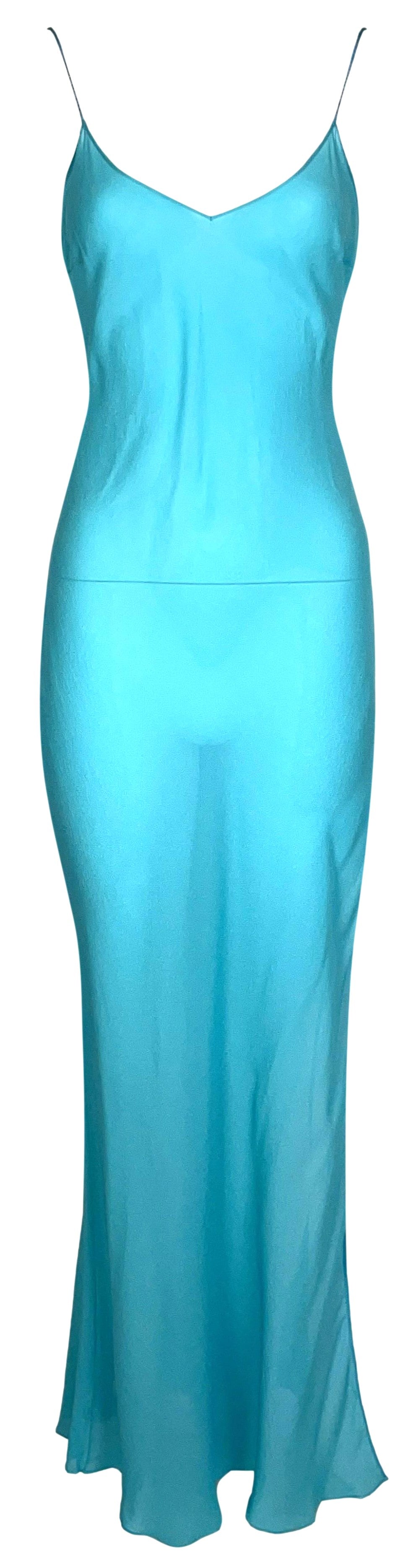 F/W 2003 Christian Dior by John Galliano Sheer Blue Silk High Slit Slip Maxi Dress