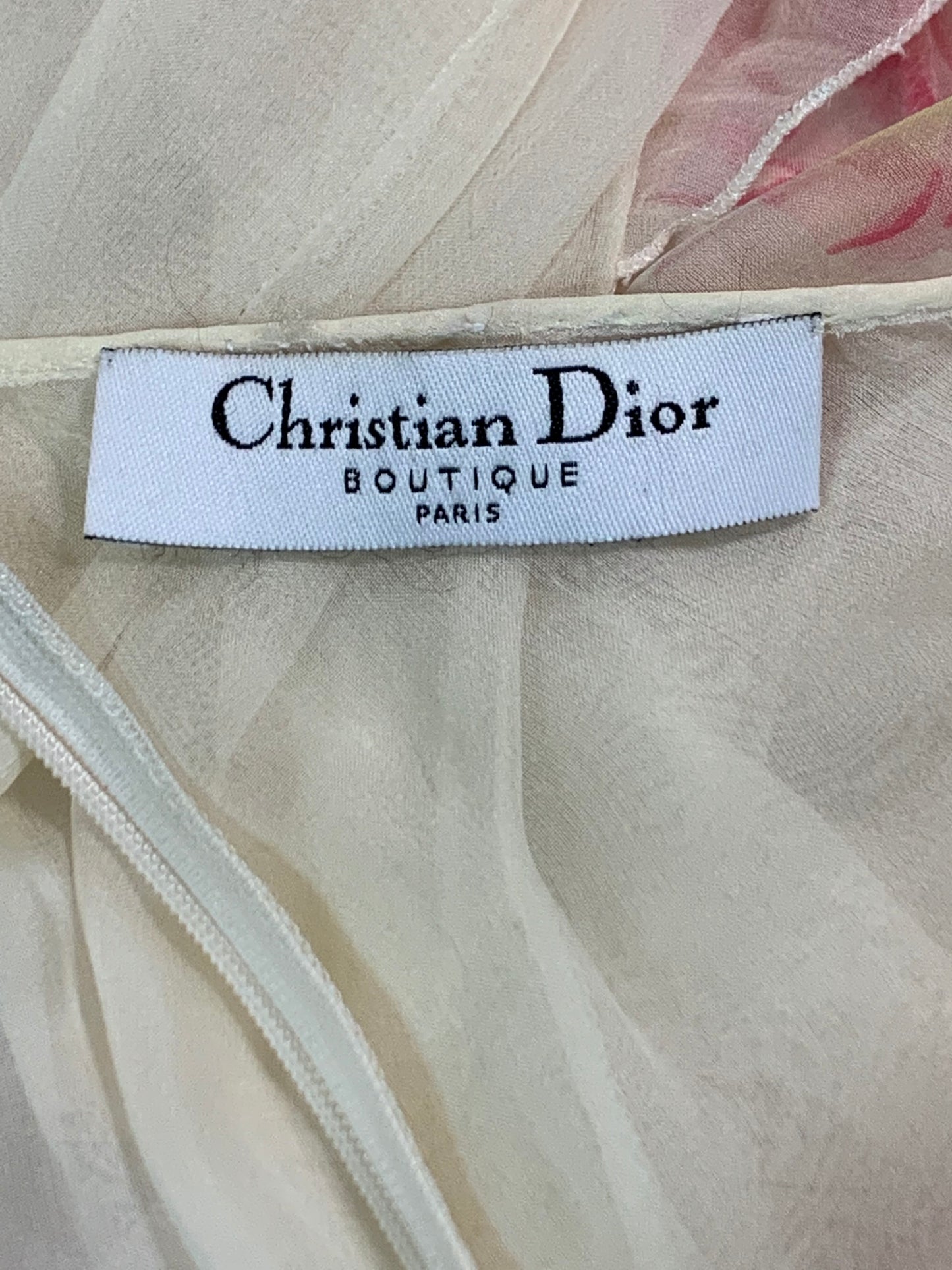 F/W 2003 Christian Dior by John Galliano Sheer Ivory Silk Japanese Print Ruffle Gown Dress