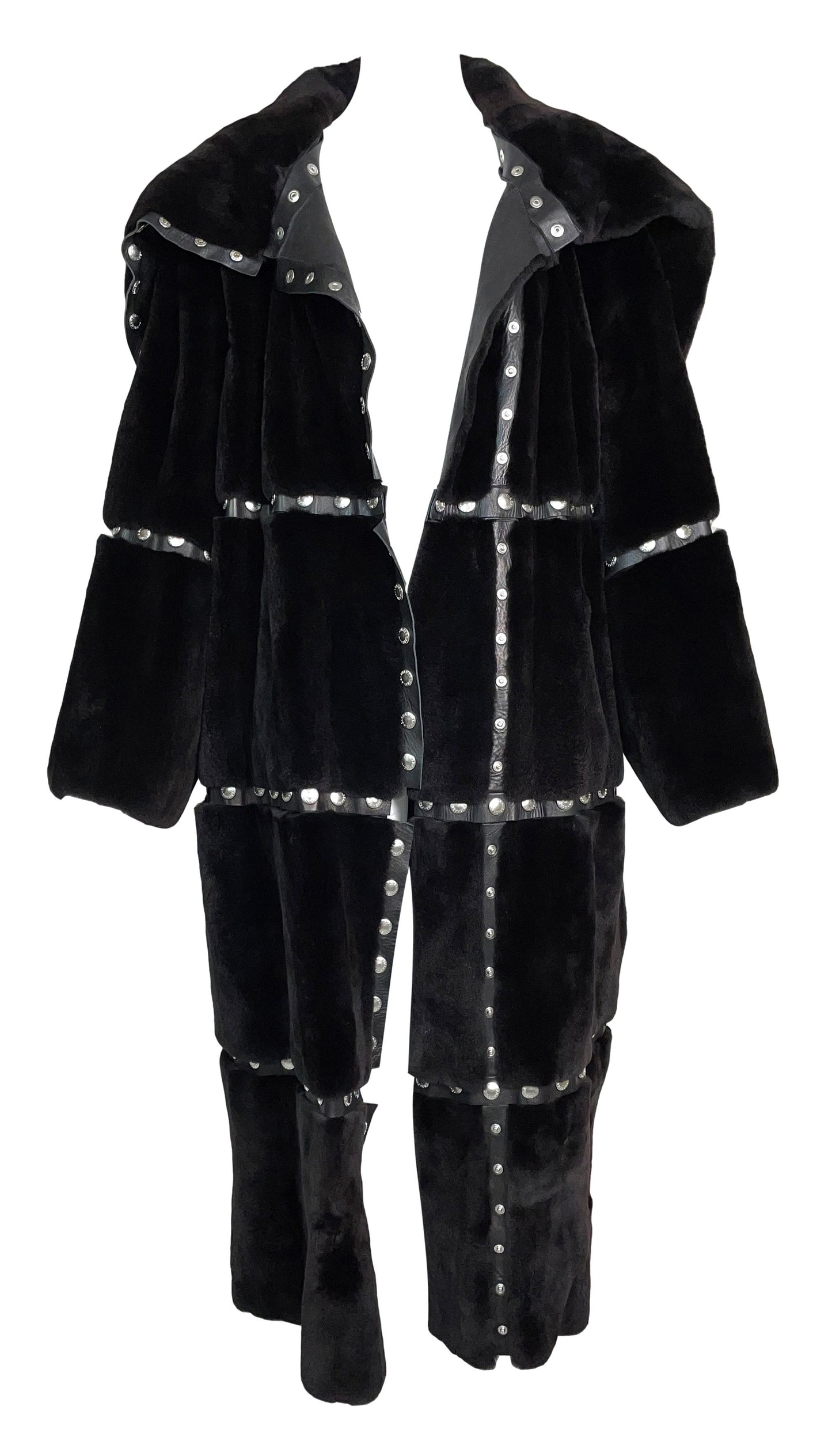 F/W 2003 Dolce & Gabbana Runway Black Fur Snap Studded Long Jacket Coat