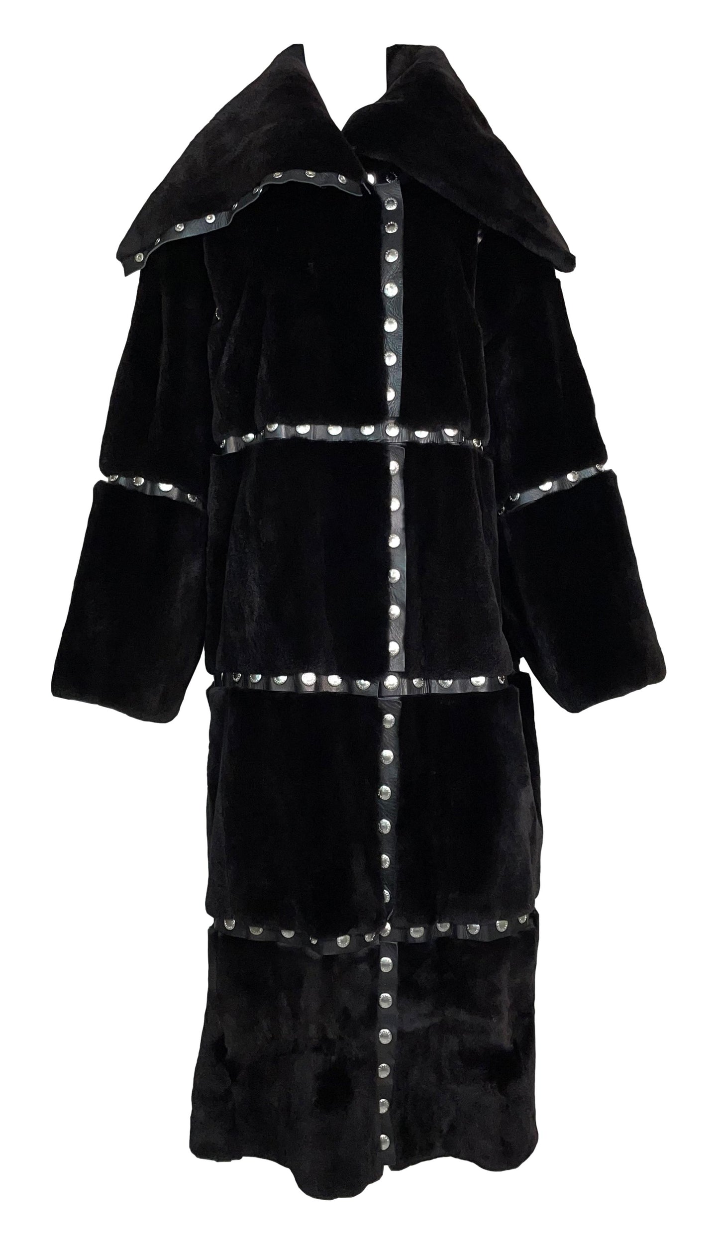 F/W 2003 Dolce & Gabbana Runway Black Fur Snap Studded Long Jacket Coat