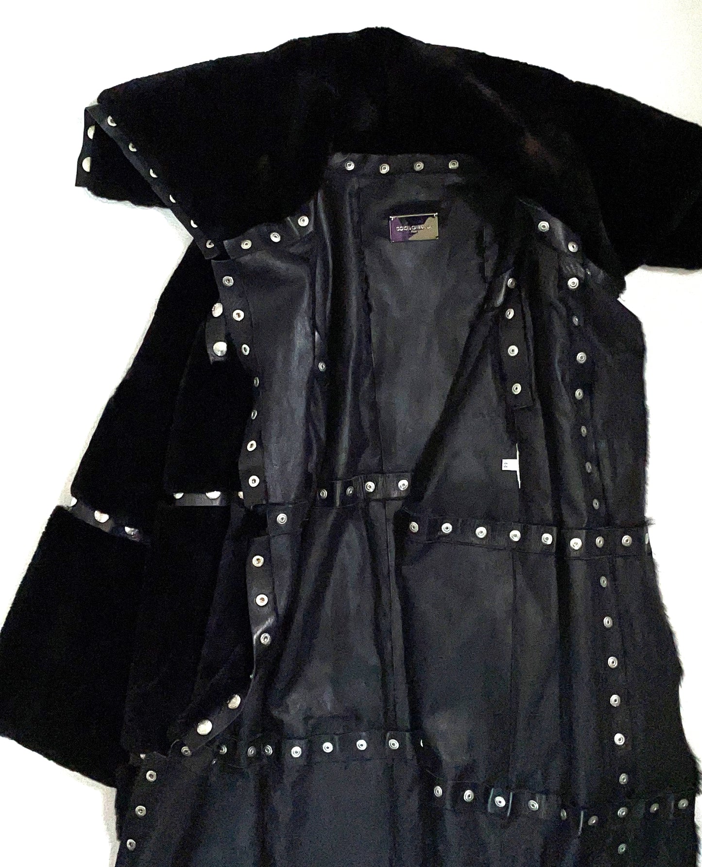 F/W 2003 Dolce & Gabbana Runway Black Fur Snap Studded Long Jacket Coat