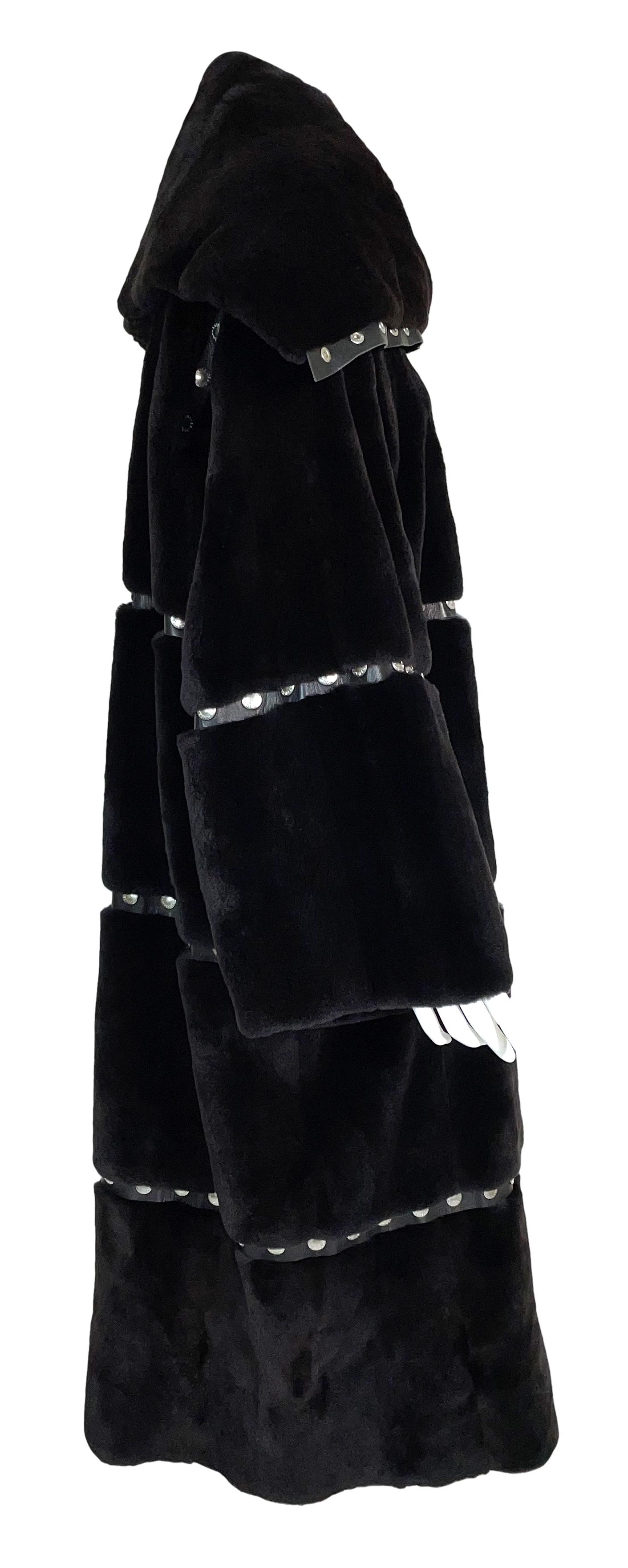 F/W 2003 Dolce & Gabbana Runway Black Fur Snap Studded Long Jacket Coat