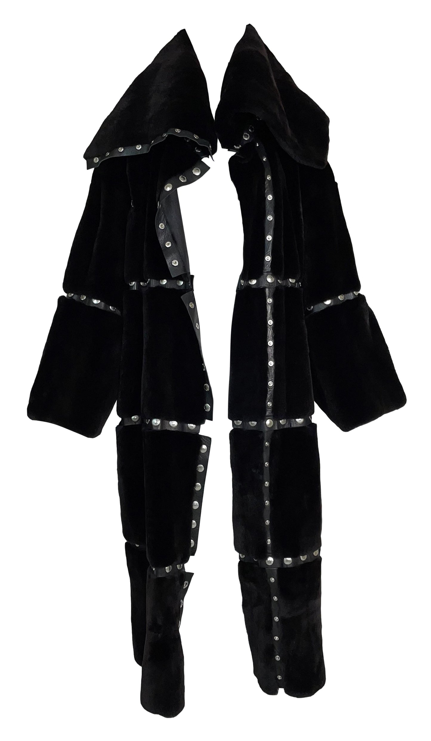 F/W 2003 Dolce & Gabbana Runway Black Fur Snap Studded Long Jacket Coat