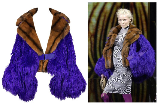 F/W 2003 Dolce & Gabbana Runway Shaggy Purple Bondage Buckles Sable Fur Coat Jacket