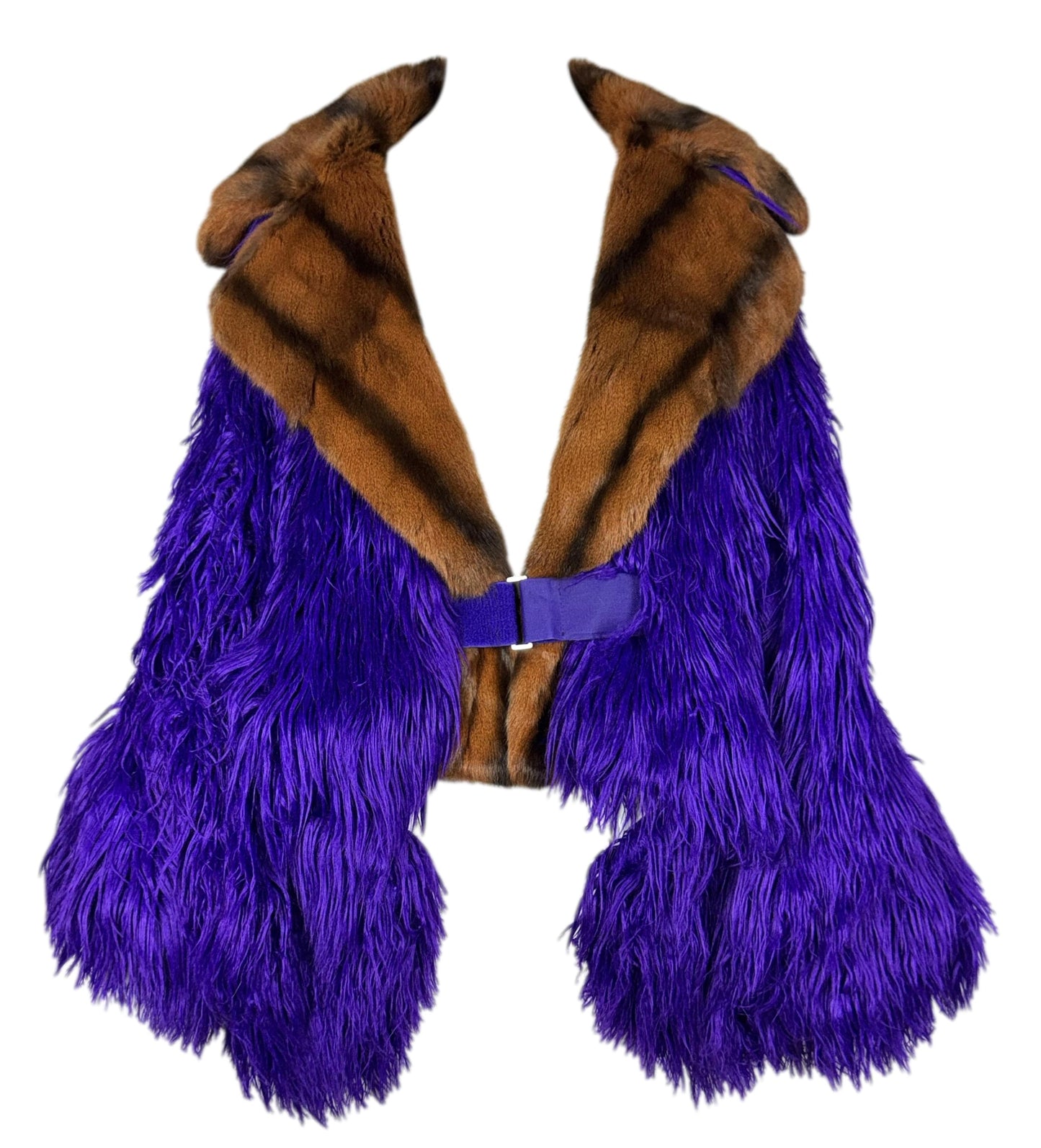 F/W 2003 Dolce & Gabbana Runway Shaggy Purple Bondage Buckles Sable Fur Coat Jacket