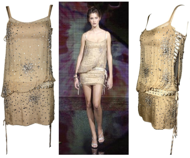 F/W 2003 Dolce & Gabbana Runway Sheer Nude Corset Crystal Embellished Mini Dress