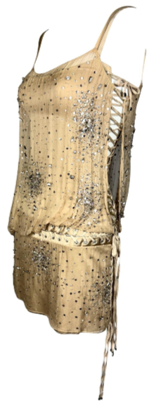 F/W 2003 Dolce & Gabbana Runway Sheer Nude Corset Crystal Embellished Mini Dress