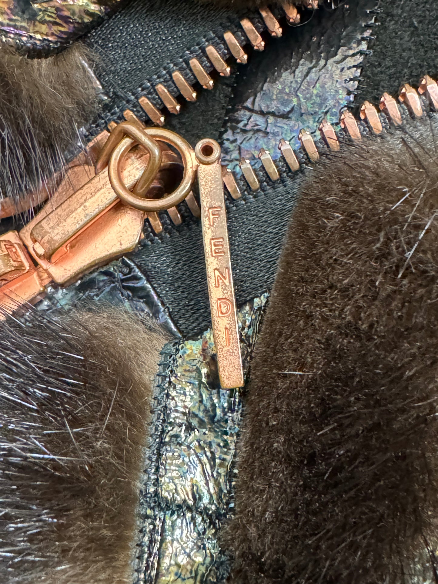 F/W 2003 Fendi by Karl Lagerfeld Reversible Metallic Leather & Mink Fur Coat