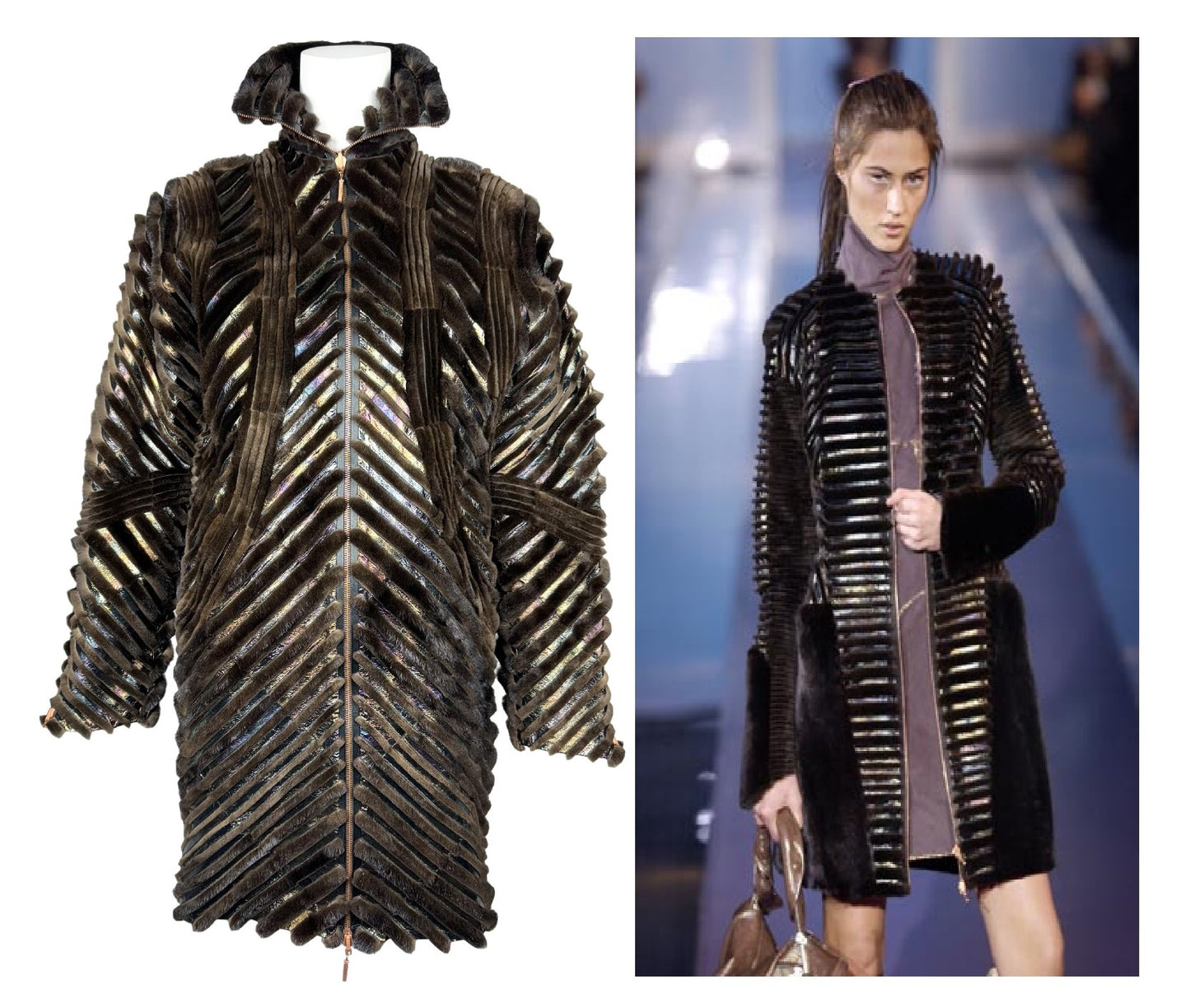 F/W 2003 Fendi by Karl Lagerfeld Reversible Metallic Leather & Mink Fur Coat
