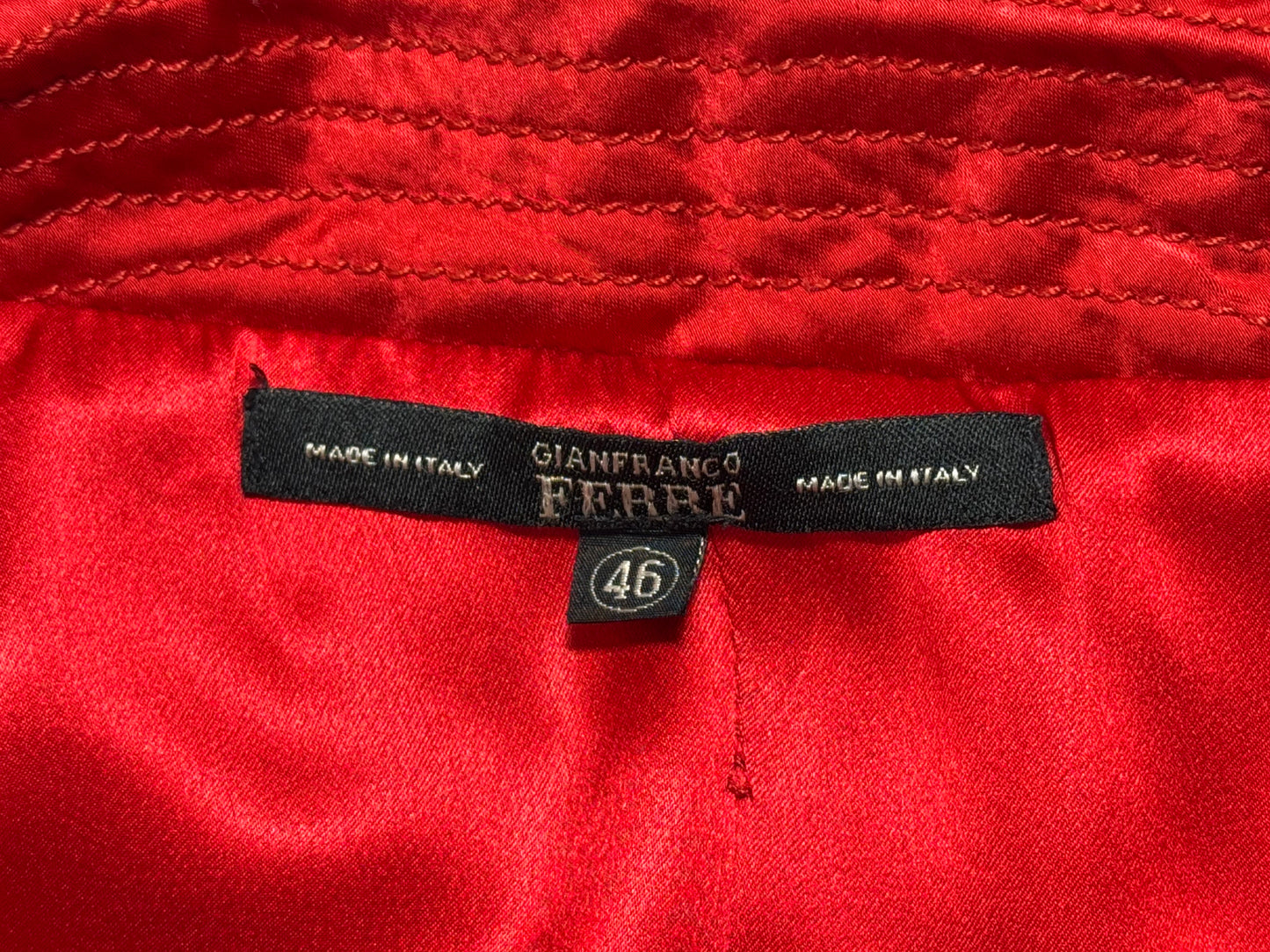 F/W 2003 Gianfranco Ferre Runway Red Silk Satin High Collar Fitted Maxi Coat Dress Jacket