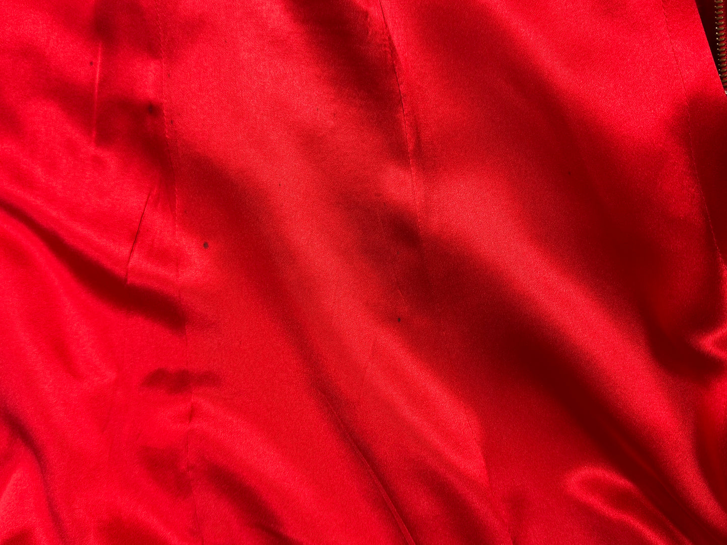 F/W 2003 Gianfranco Ferre Runway Red Silk Satin High Collar Fitted Maxi Coat Dress Jacket
