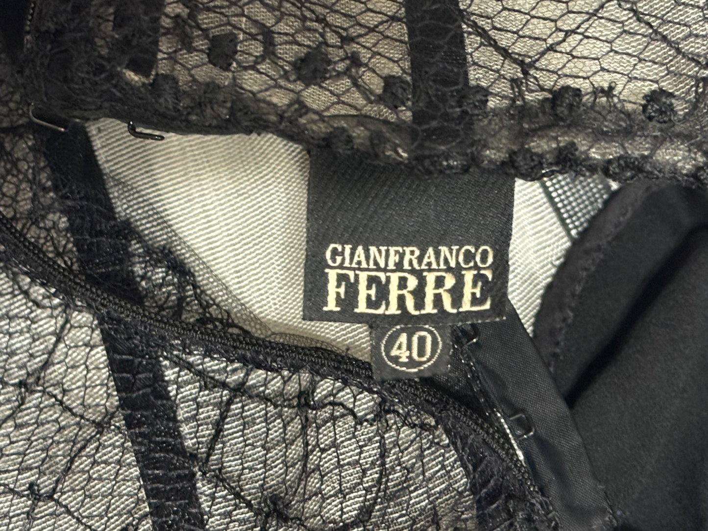 F/W 2003 Gianfranco Ferre Runway Sheer Black Goth Queen High Neck Black Lace & Mesh Gown Dress w Train